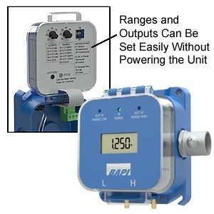 BAPI Standard Range (-1250 to +1250Pa) Field Selectable Air Pressure Sensor